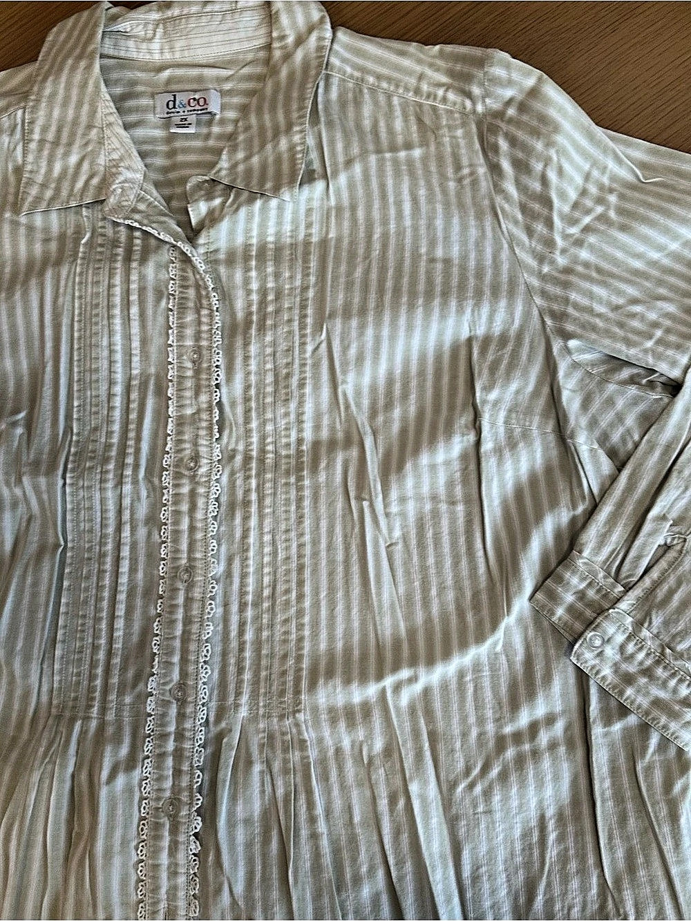 D&Co. Striped Button Down Shirt in Cream Lace Trim Size 2X Like New